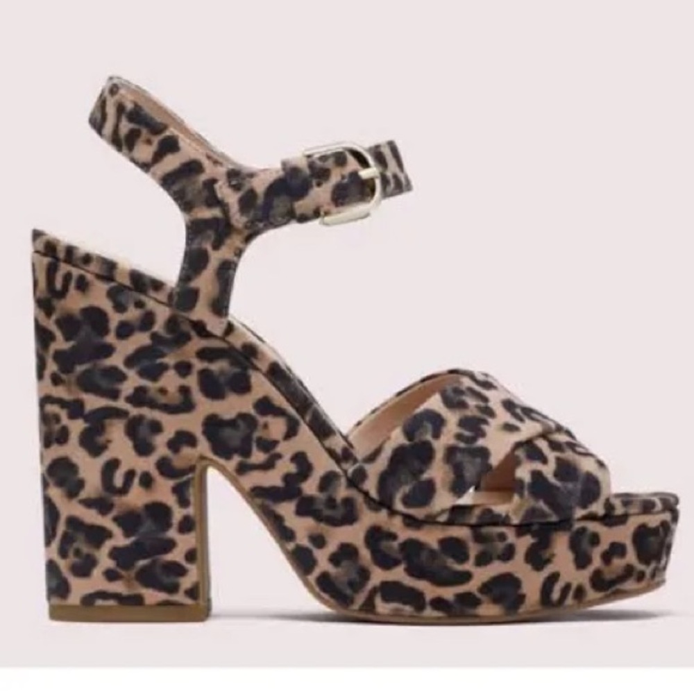 New in box kate spade Leopard Print Platform Sandal in Tan and Black